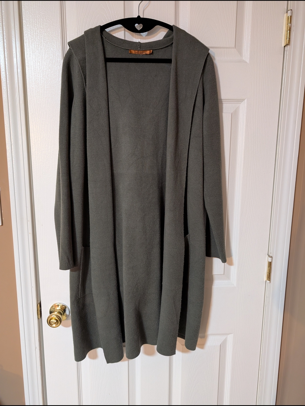 Long Hooded Open Cardigan in Olive Green
